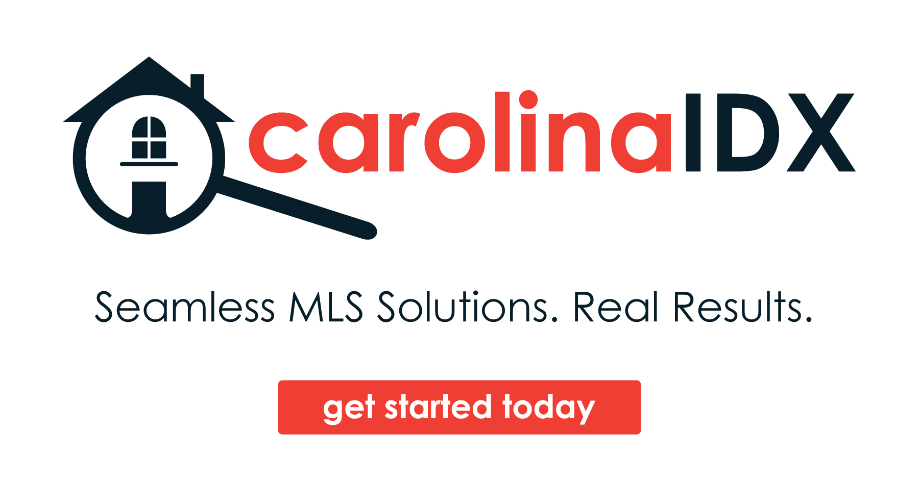 Carolina IDX logo with tagline 'Seamless MLS Solutions. Real Results.' inviting users to get started today.