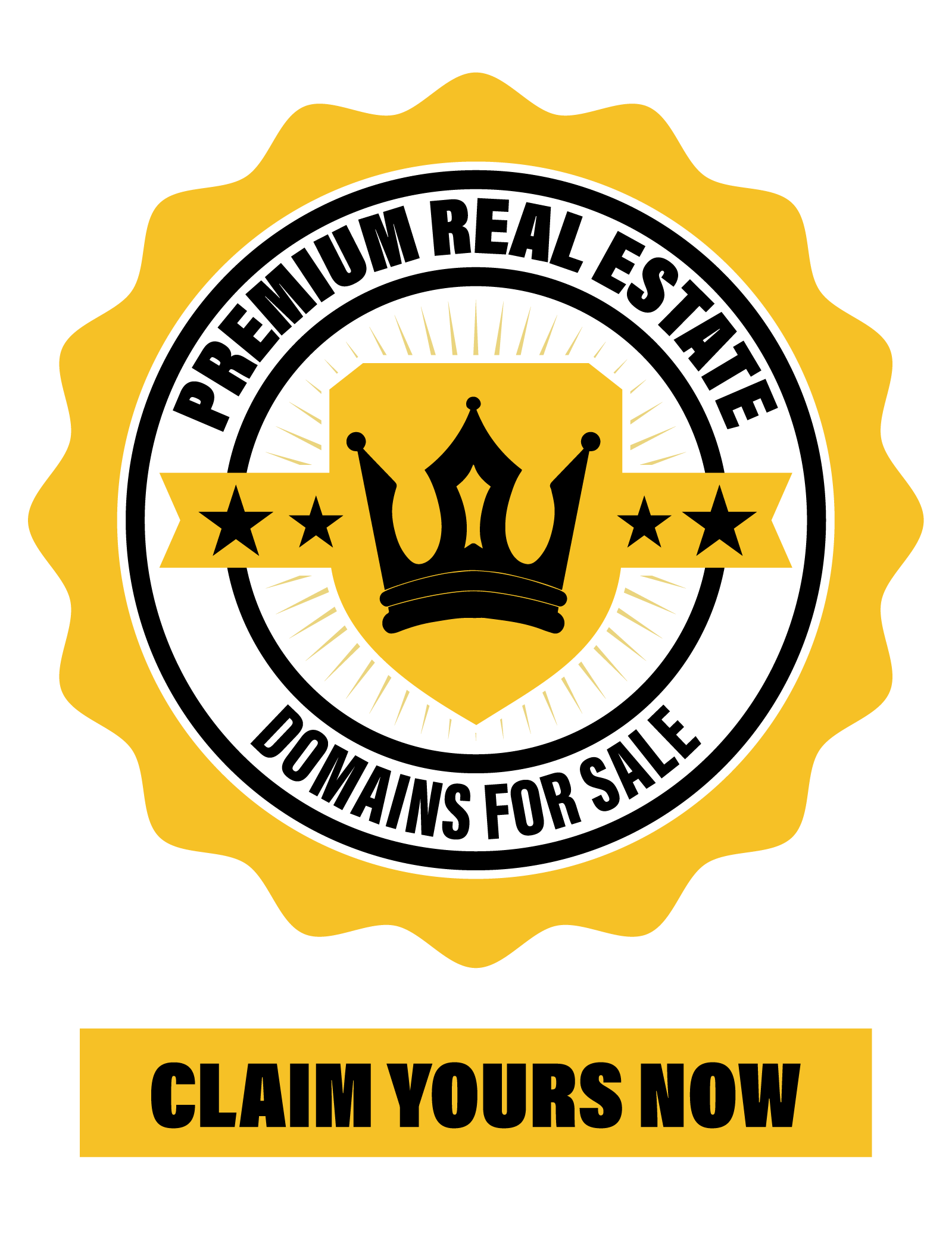 Premium Real Estate Domains for Sale badge with a crown symbol and call-to-action 'Claim Yours Now'