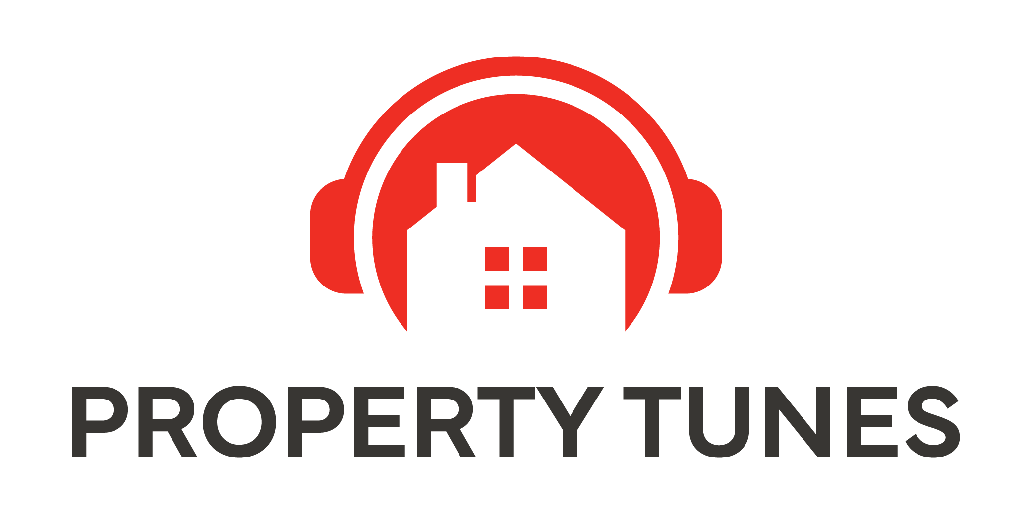 Property Tunes logo with a red house inside headphones, created by Carolina Creative Group for real estate marketing.